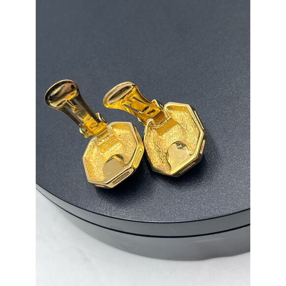 Christian Dior Signed Vintage 1980s Ruby Gripoix Black Enamel Clip On Earrings - Picture 10 of 13